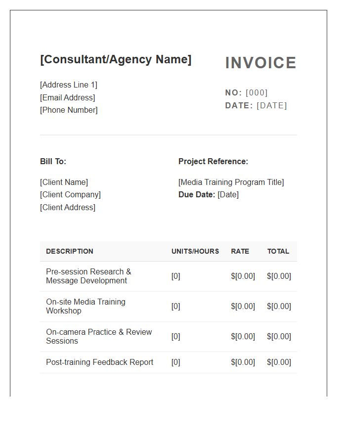 Media Training Project Invoice Template