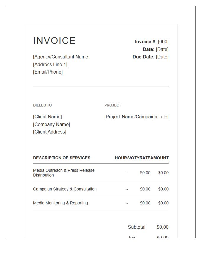 Professional Publicity Project Invoice Template