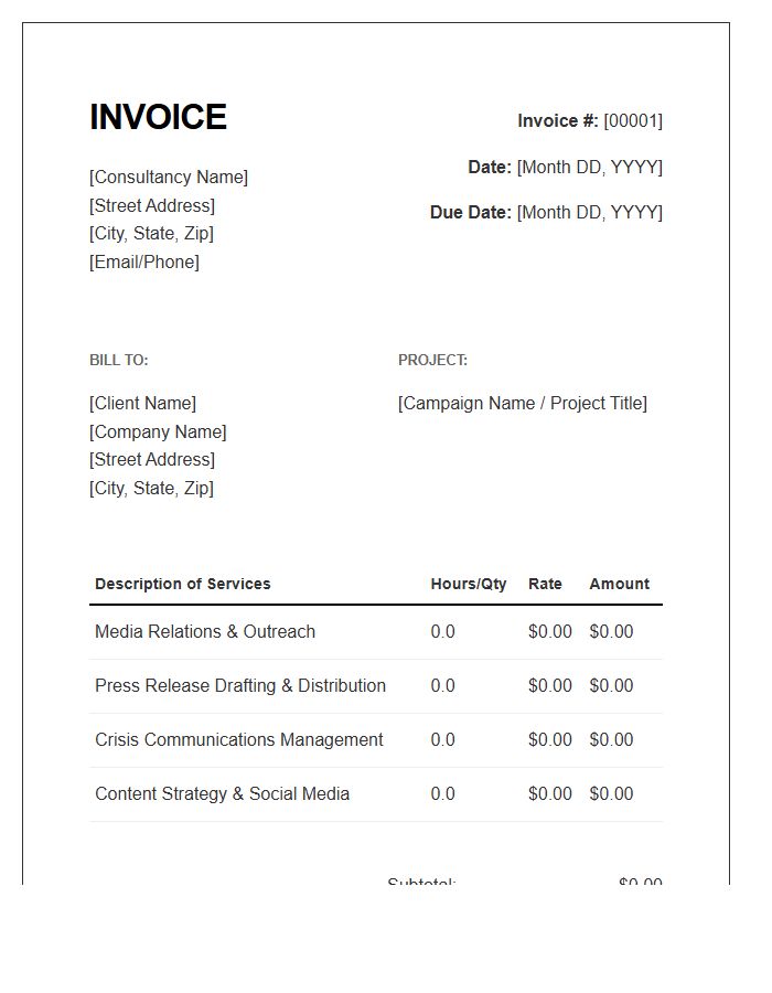 Public Relations Consulting Services Invoice Template