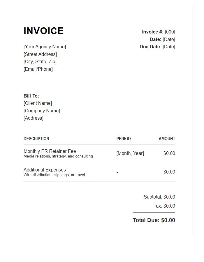 Public Relations Retainer Services Invoice Template