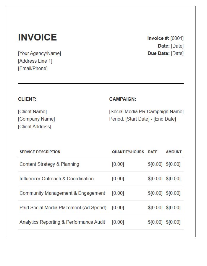 Social Media PR Campaign Invoice Template