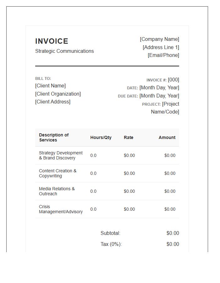 Strategic Communications Project Invoice Template