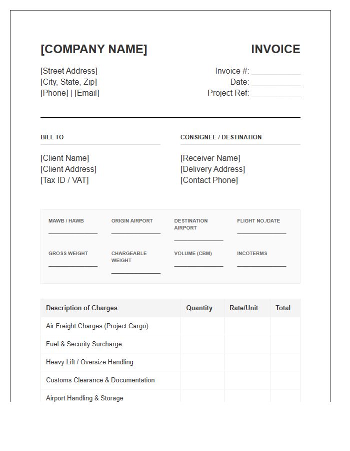 Air Freight Project Logistics Invoice Template