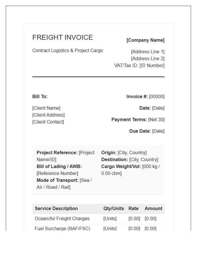 Contract Logistics Project Freight Invoice Template