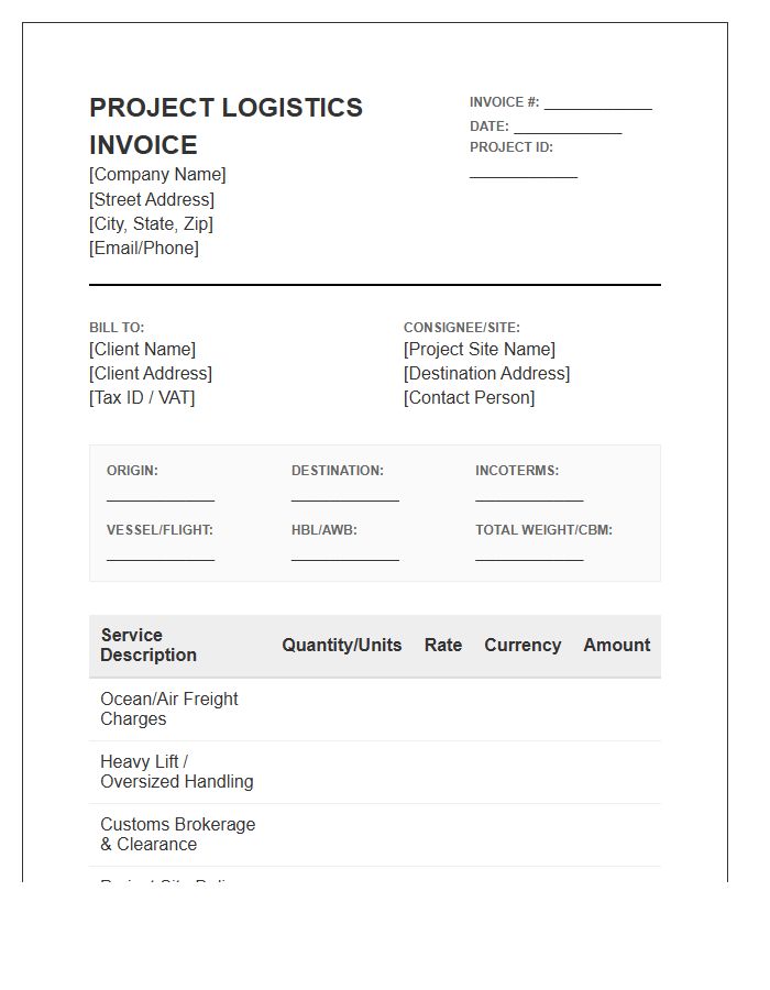 Freight Forwarding Project Logistics Invoice Template