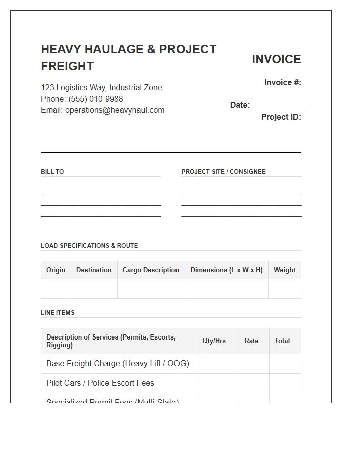 Heavy Haulage Project Freight Invoice Template