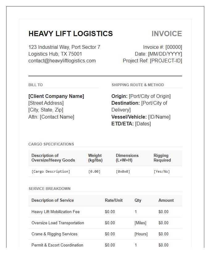 Heavy Lift Cargo Logistics Invoice Template