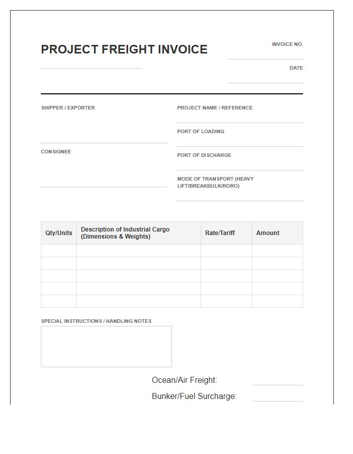 Industrial Project Freight Shipping Invoice Template