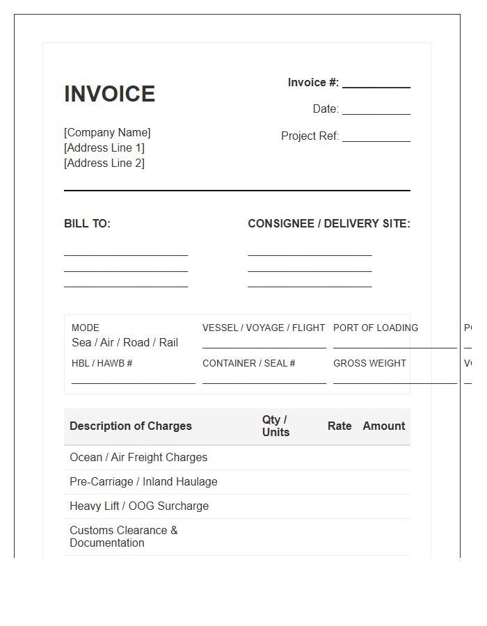 Multi Modal Project Freight Invoice Template