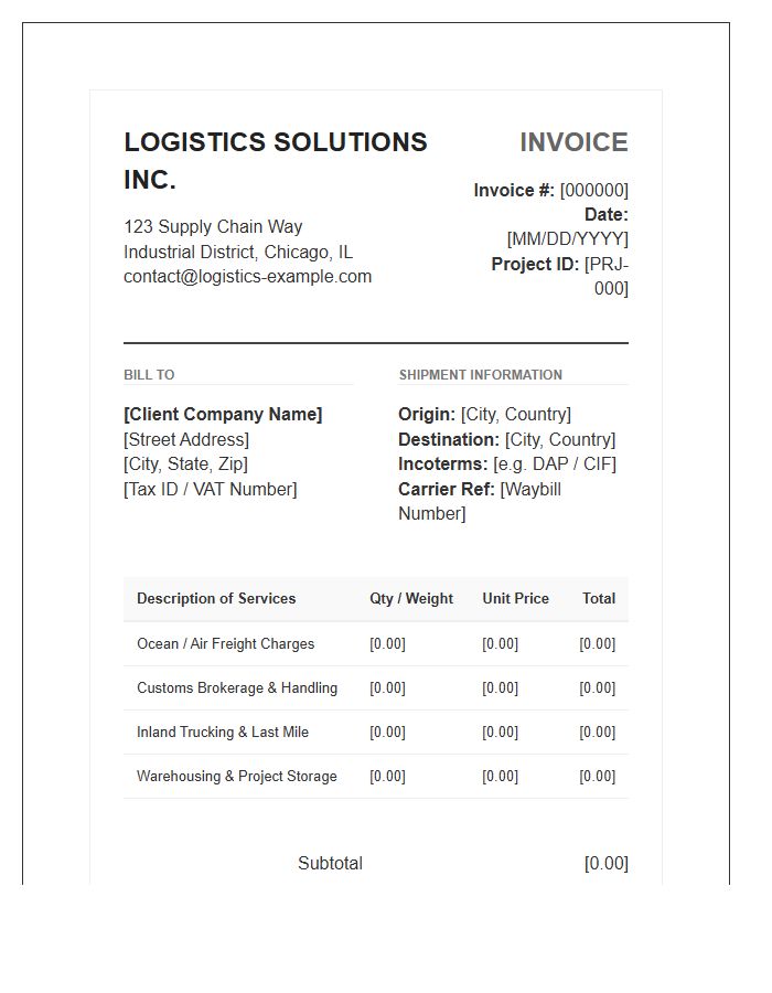 Supply Chain Project Logistics Invoice Template