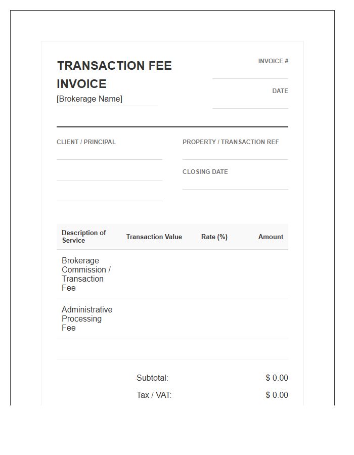 Brokerage Transaction Fee Invoice Template
