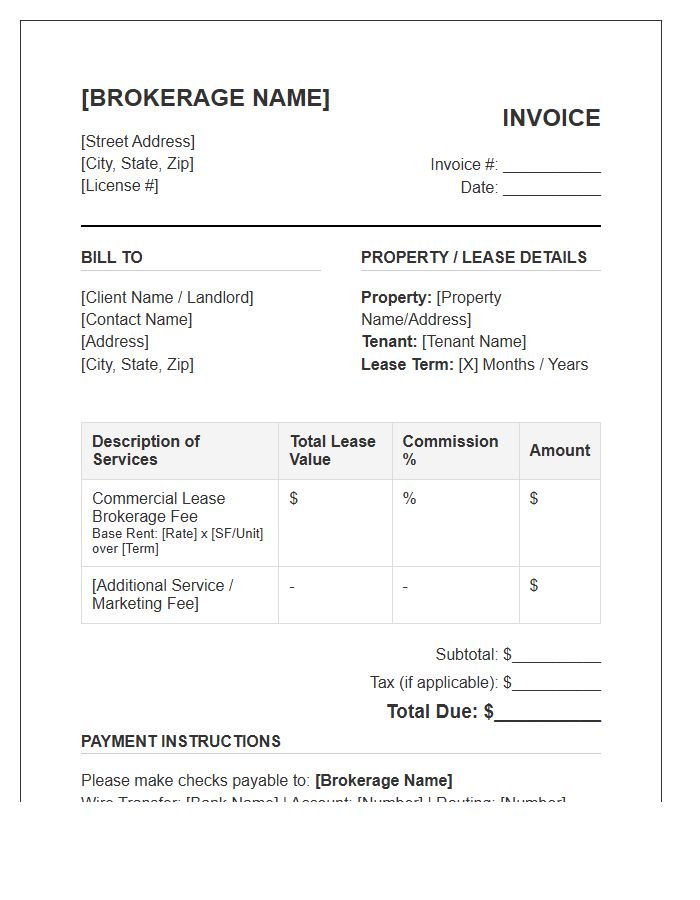Commercial Lease Brokerage Invoice Template