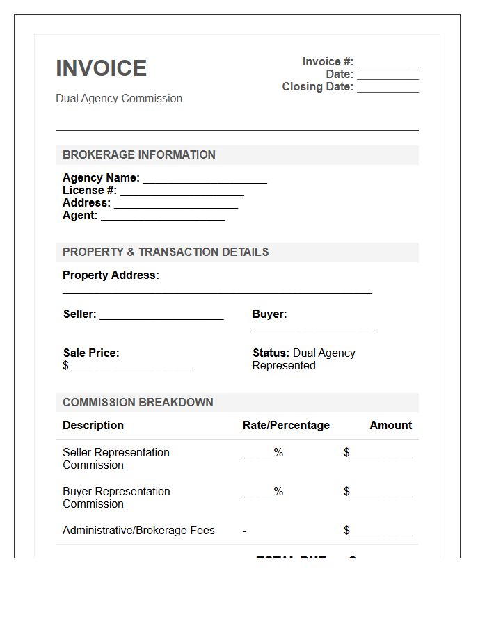 Dual Agency Real Estate Invoice Template