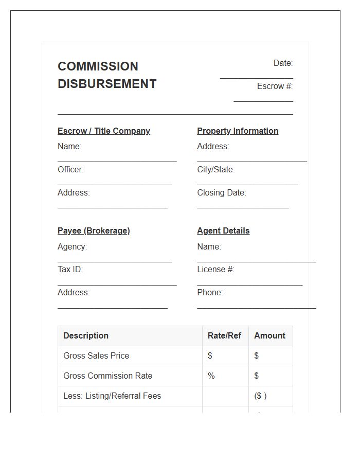 Escrow Commission Disbursement Invoice Template