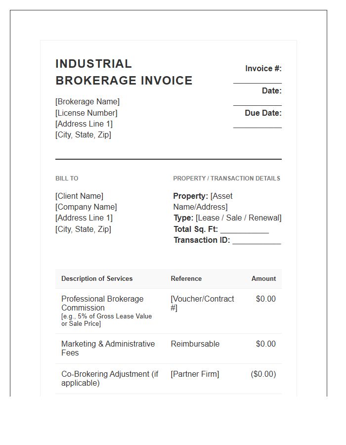 Industrial Real Estate Brokerage Invoice Template