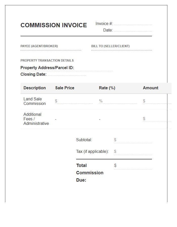 Land Sale Commission Invoice Template