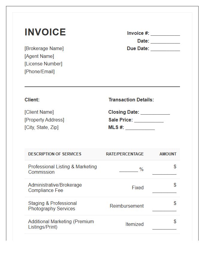 Listing Agent Professional Invoice Template