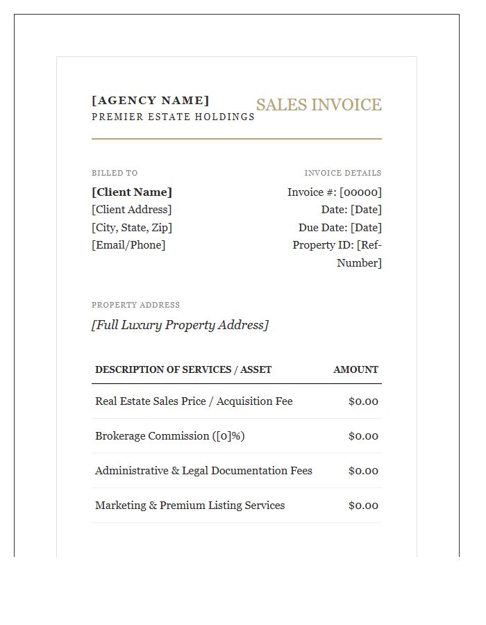Luxury Real Estate Sales Invoice Template