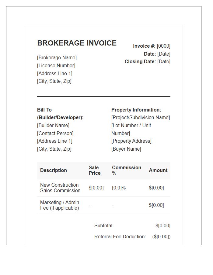 New Construction Brokerage Invoice Template