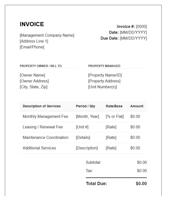 Property Management Fee Invoice Template