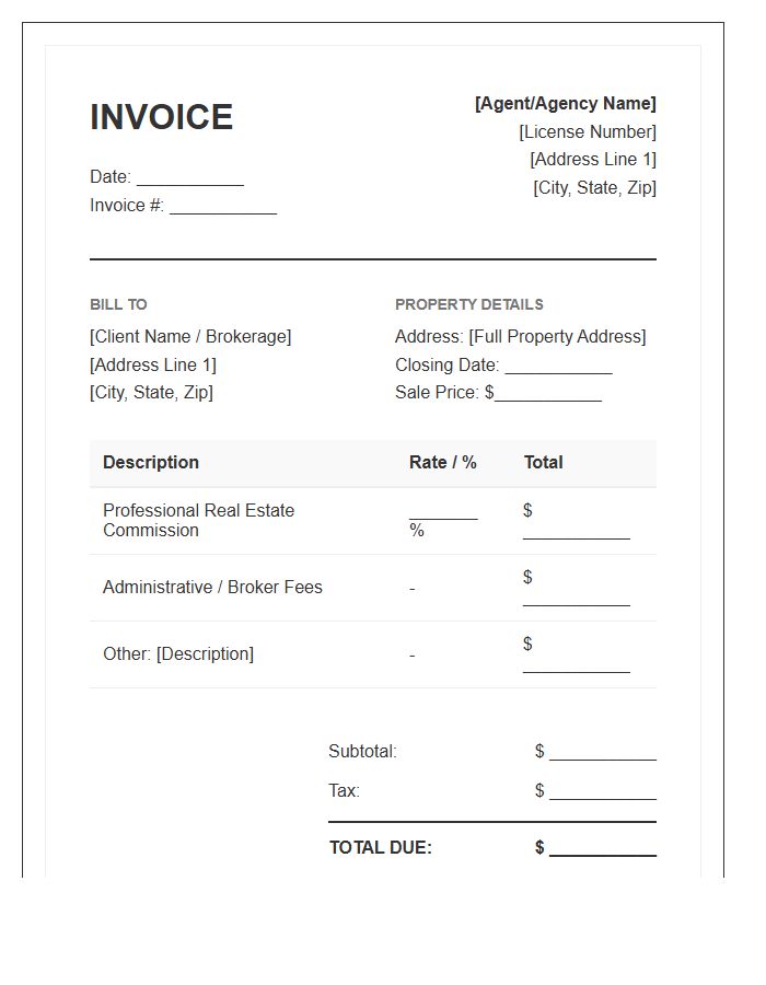 Real Estate Agent Commission Invoice Template