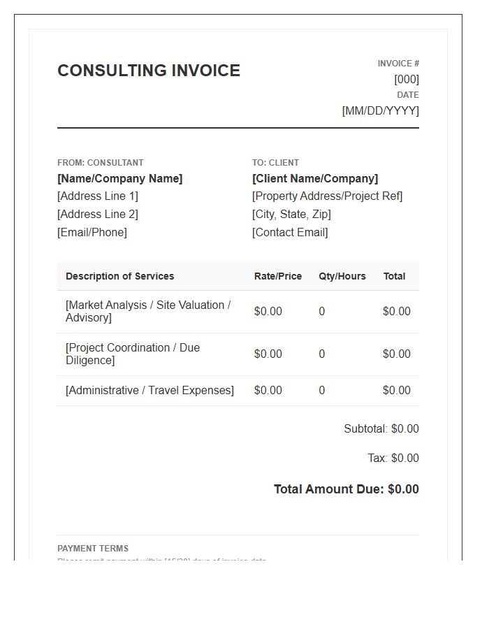 Real Estate Consulting Fee Invoice Template