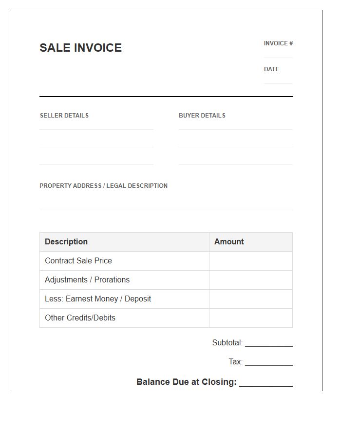 Residential Property Sale Invoice Template