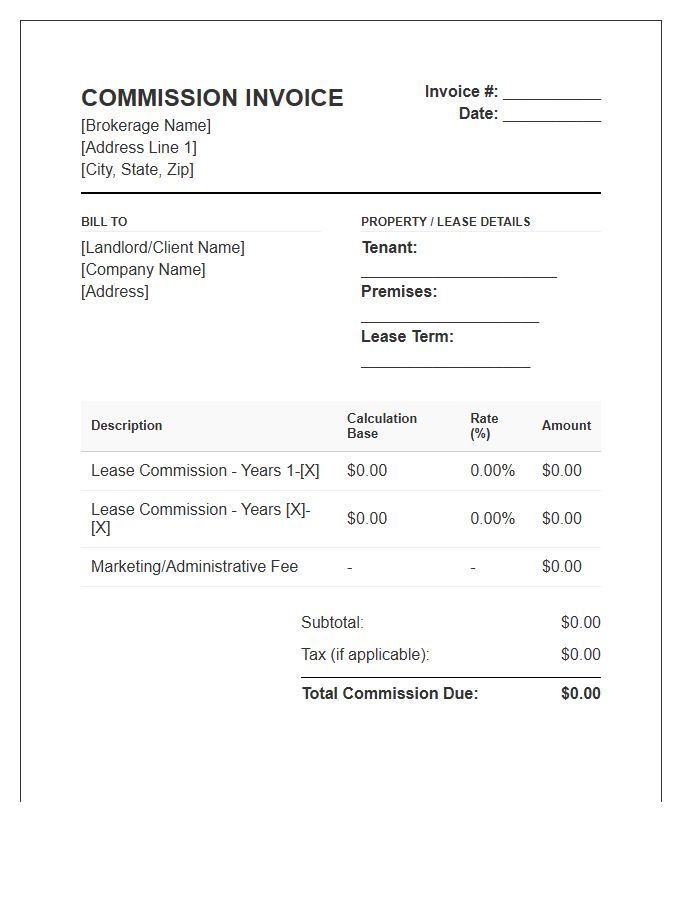 Retail Lease Commission Invoice Template