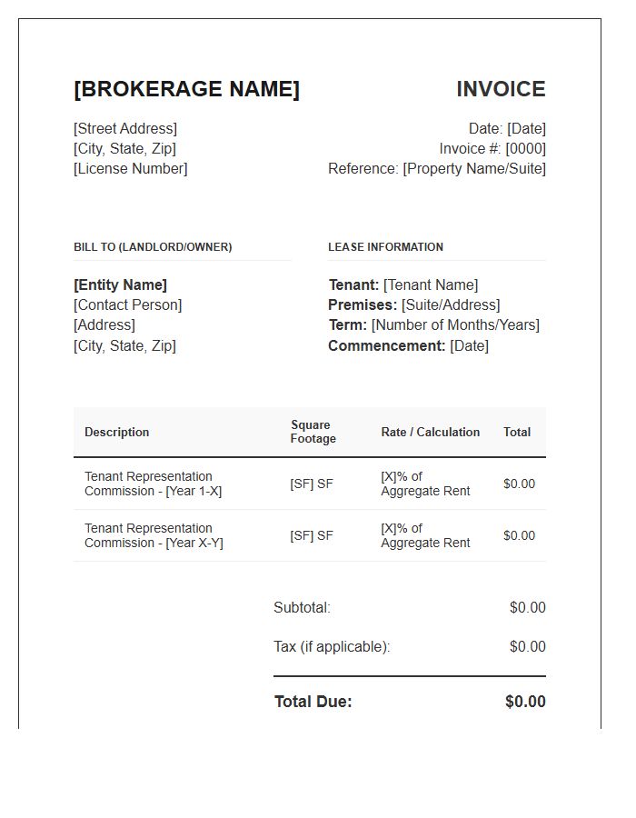 Tenant Representation Commission Invoice Template