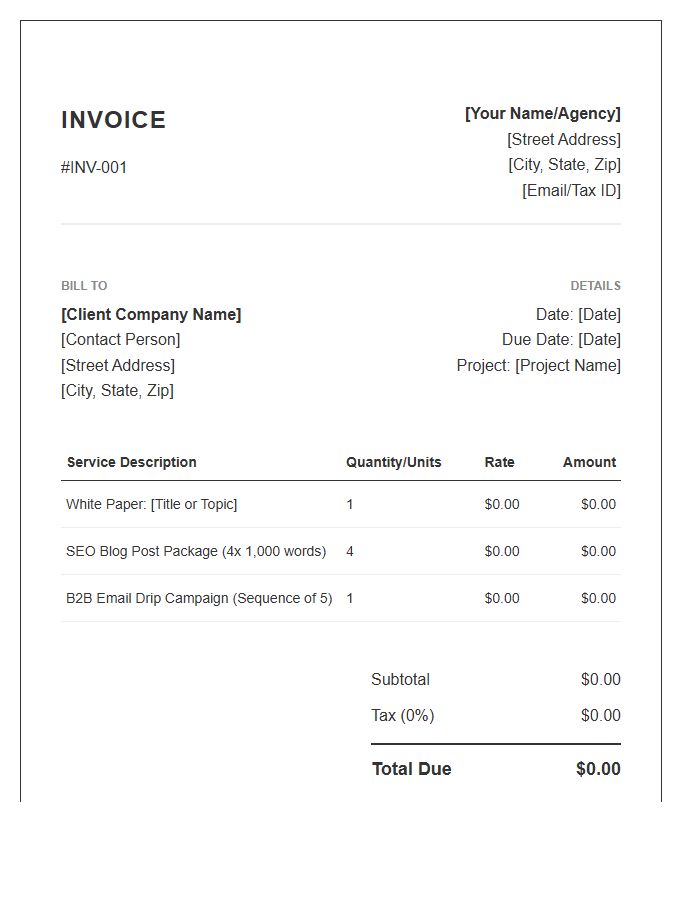 B2B Copywriting Service Invoice Template