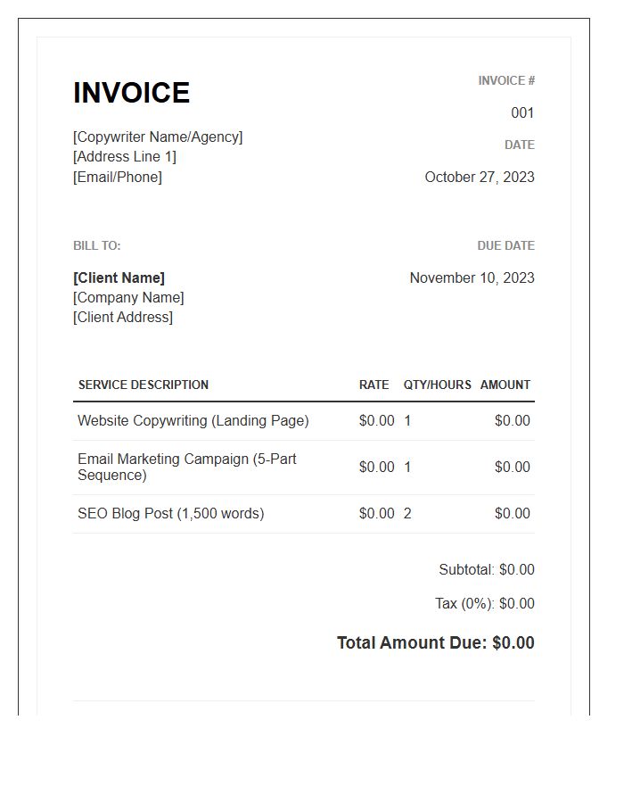 Business Copywriting Service Invoice Template