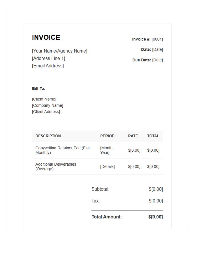Copywriting Retainer Service Invoice Template