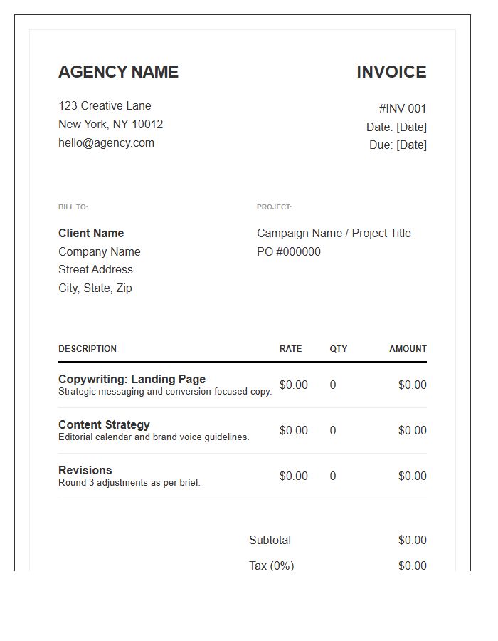 Creative Agency Copywriting Invoice Template