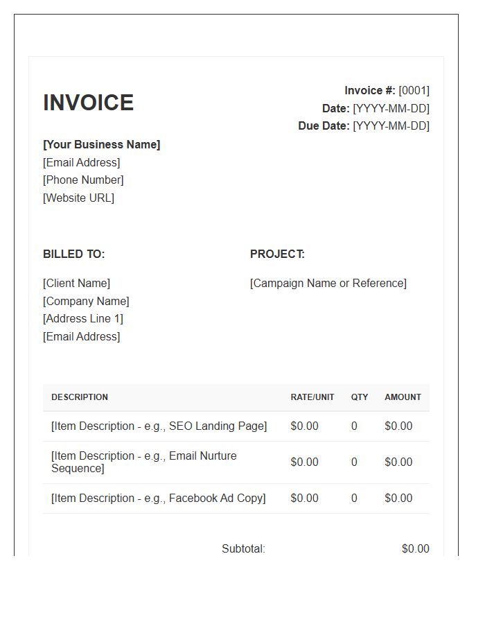 Digital Marketing Copywriting Invoice Template
