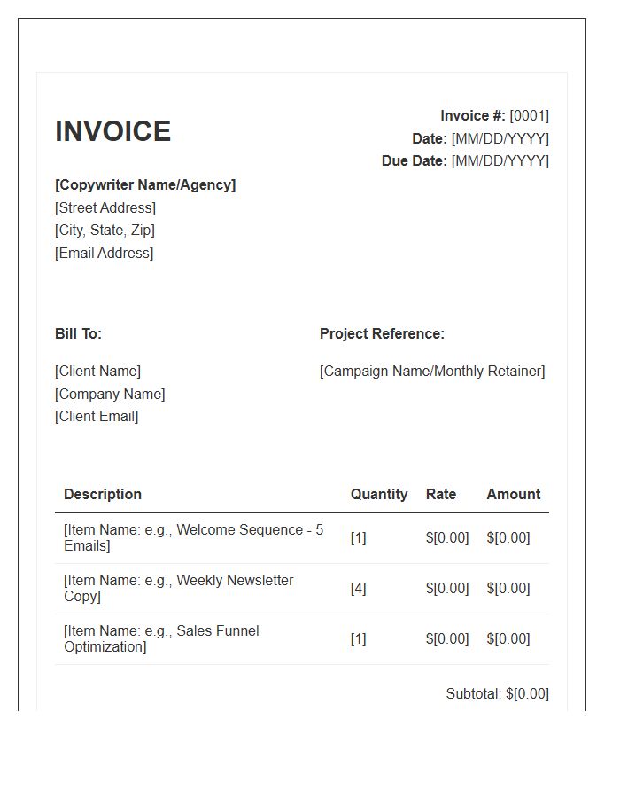 Email Copywriting Service Invoice Template