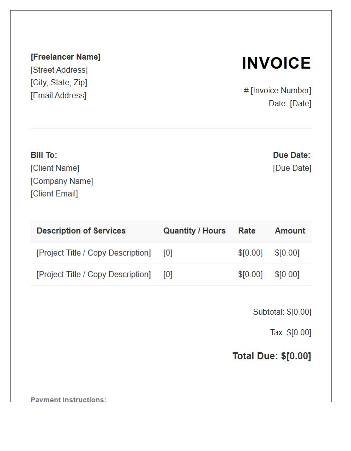 Freelance Copywriting Service Invoice Template
