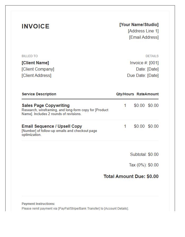 Sales Page Copywriting Invoice Template