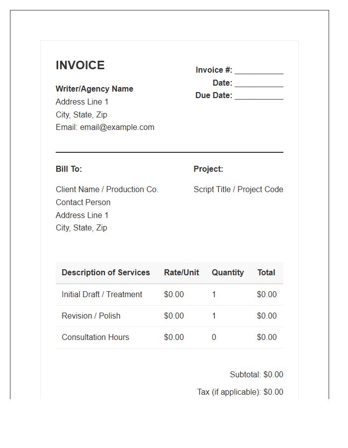 Script Writing Service Invoice Template