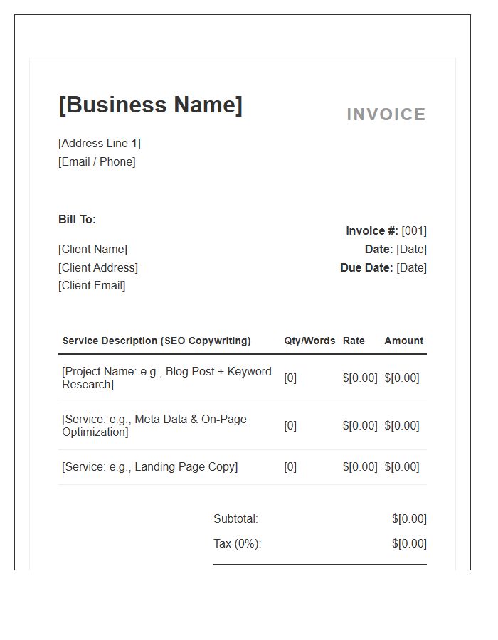 SEO Copywriting Service Invoice Template