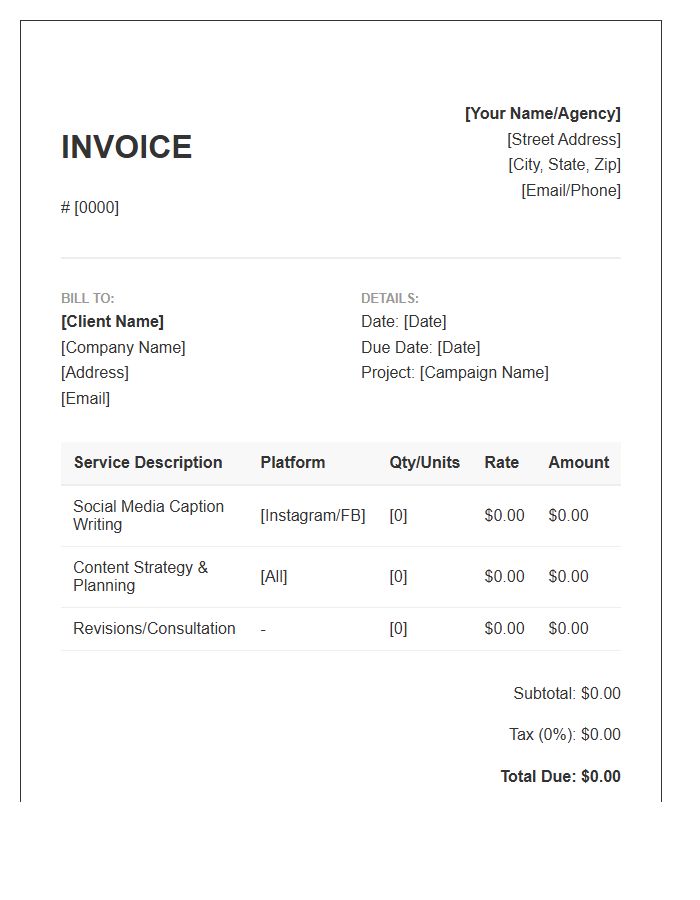 Social Media Copywriting Invoice Template