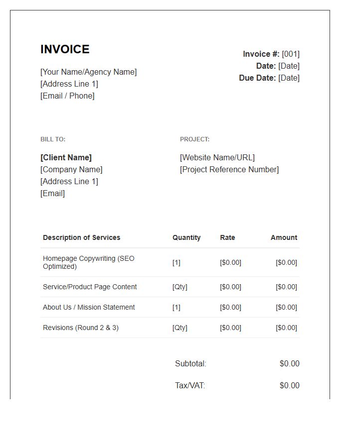 Website Content Copywriting Invoice Template