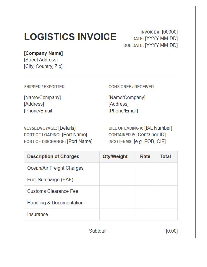 Global Logistics Shipping Invoice Template