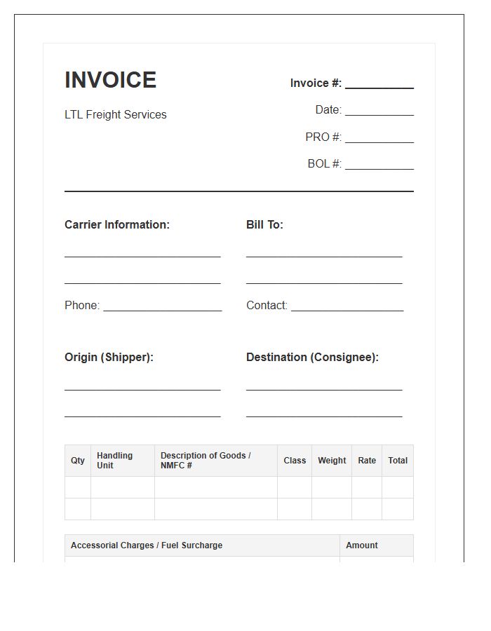 Commercial LTL Freight Invoice Template