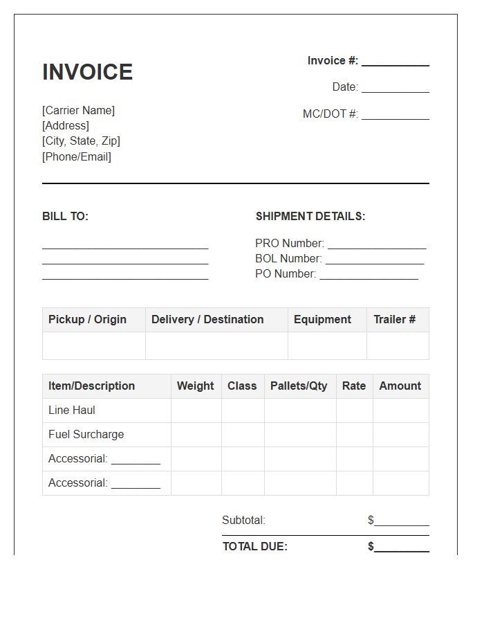 Dedicated LTL Hauling Invoice Template