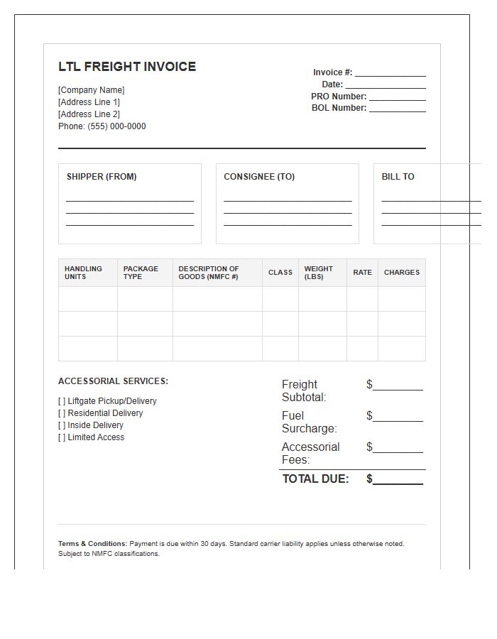 Industrial LTL Delivery Invoice Template