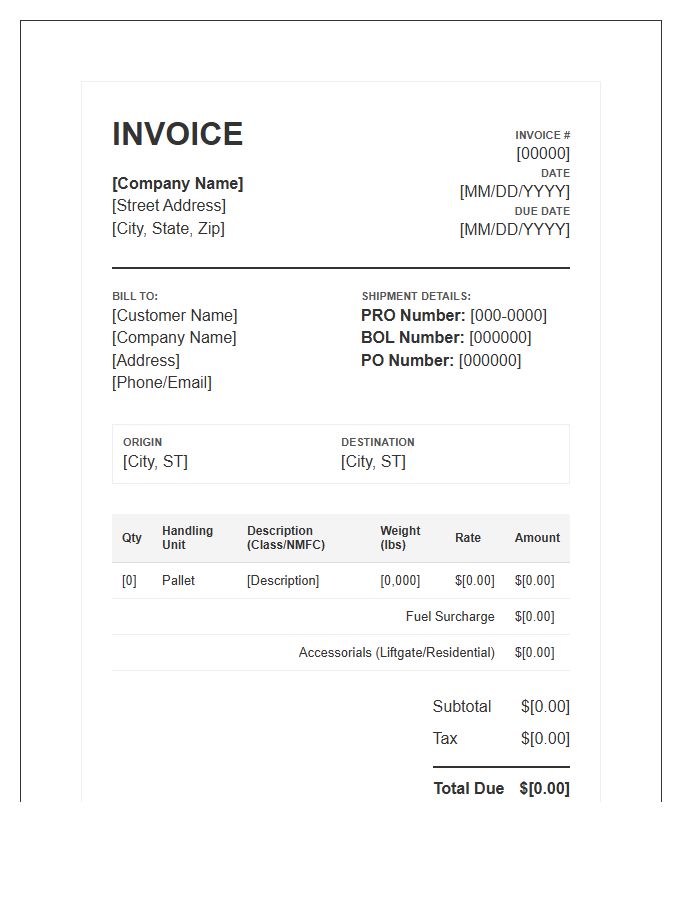 LTL Freight Forwarding Invoice Template