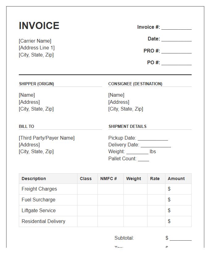 LTL Logistics Carrier Invoice Template