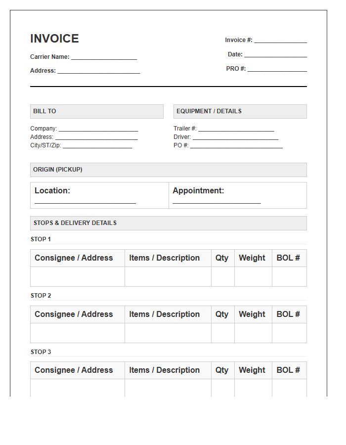 Multi Stop LTL Invoice Template
