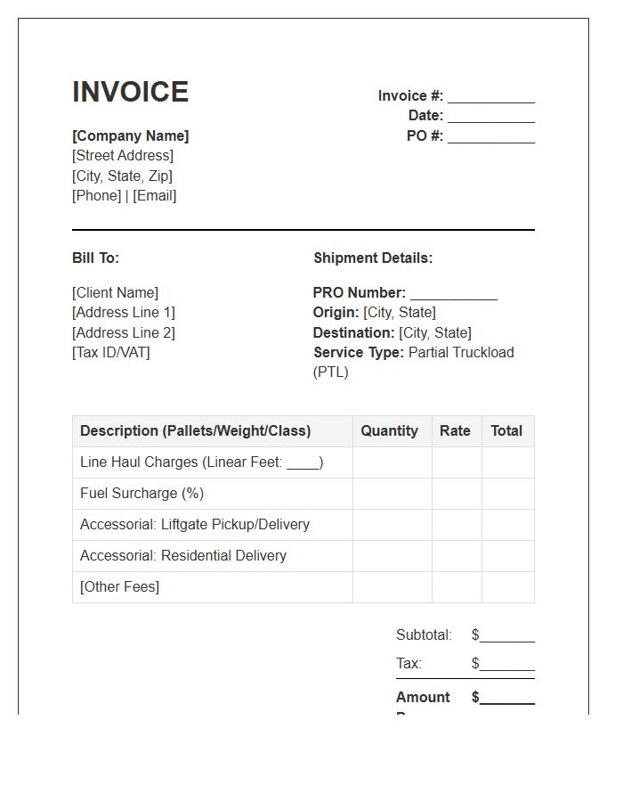 Partial Truckload Service Invoice Template