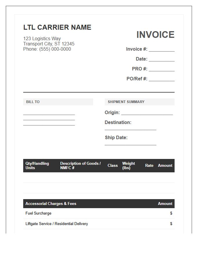Professional LTL Carrier Invoice Template